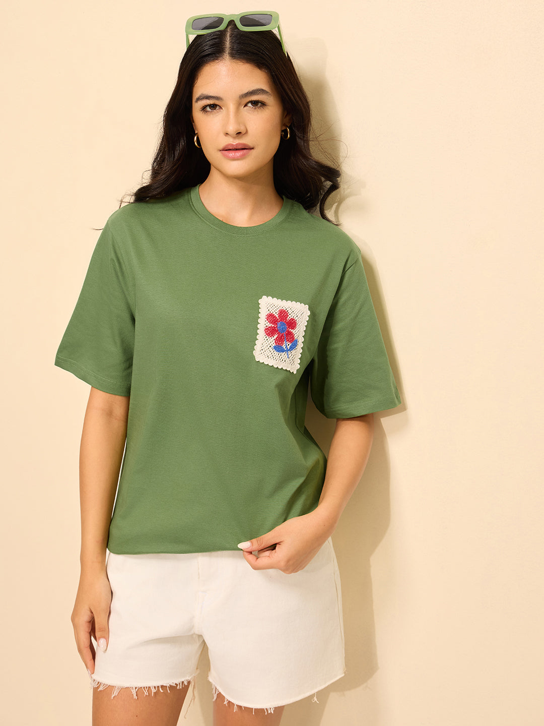 Womens Laces Detailed Oversized Fit Cotton T-Shirt