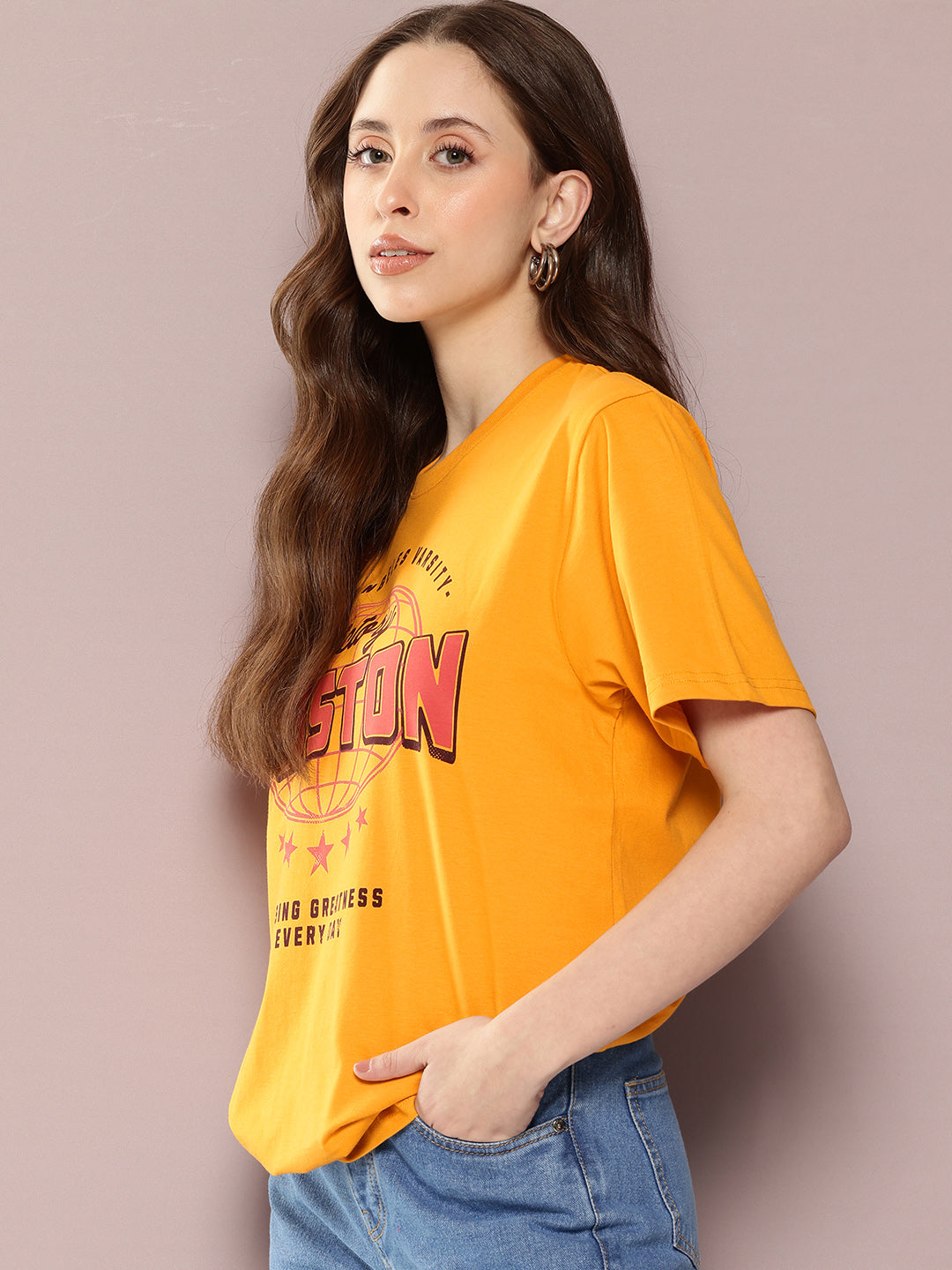 Womens Half Sleeve Round Neck Printed Oversized Fit Tshirts