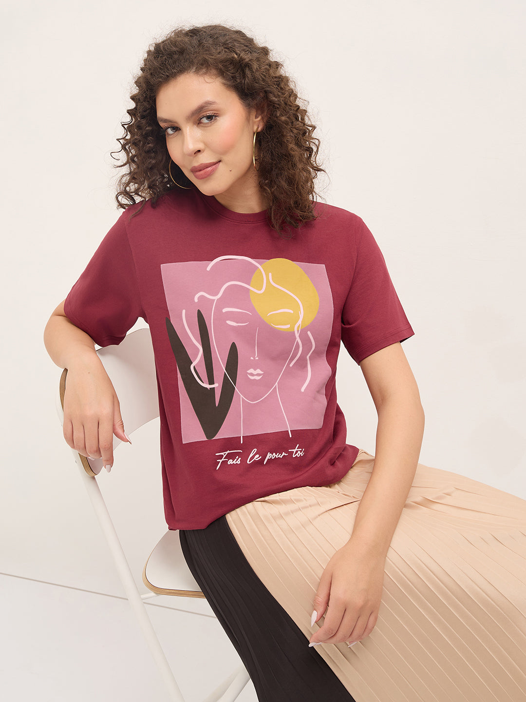 Womens Half Sleeve Round Neck Printed Oversized Fit Tshirts