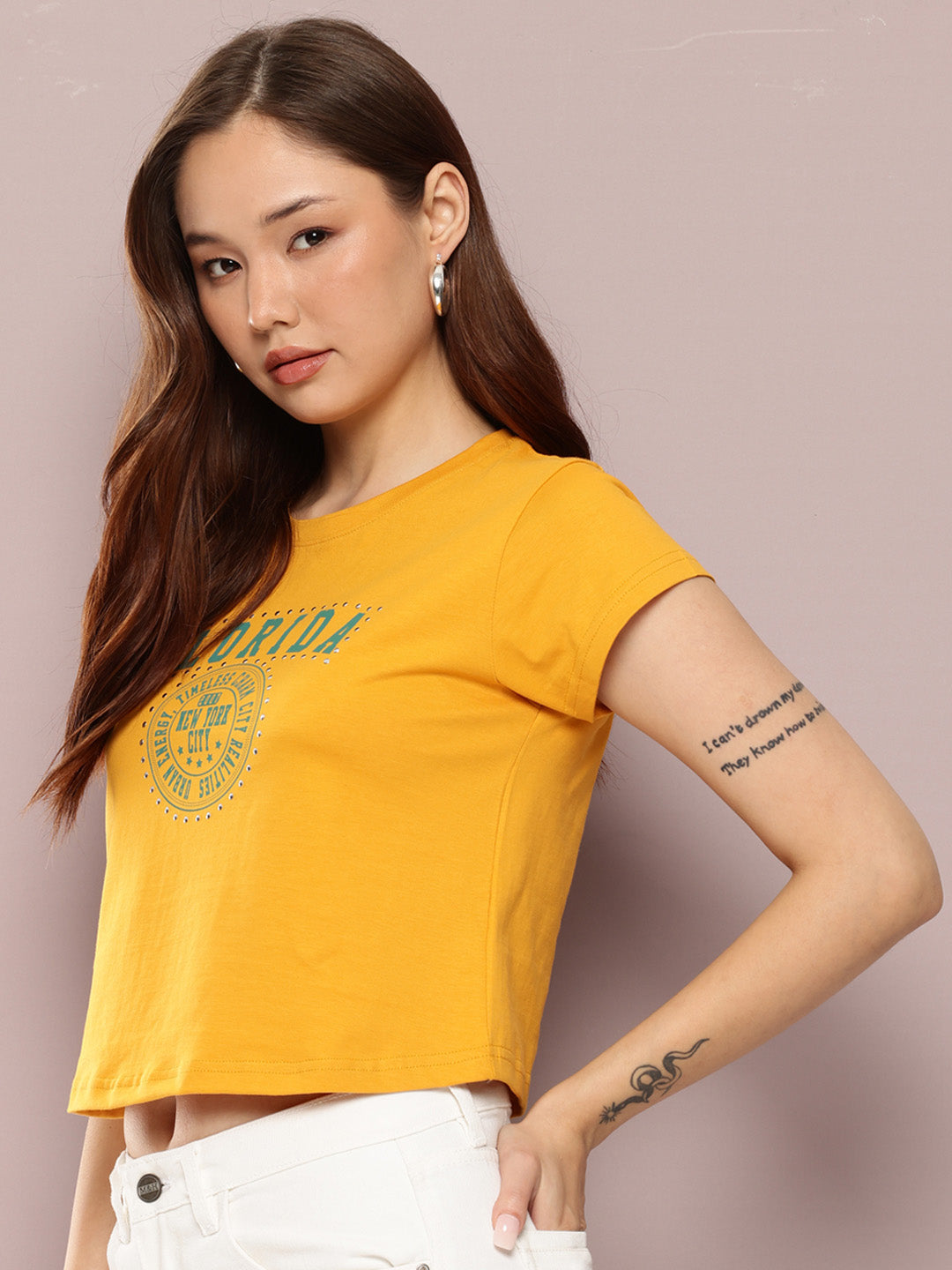 Womens Half Sleeve Round Neck Applique Regular Fit Tshirts