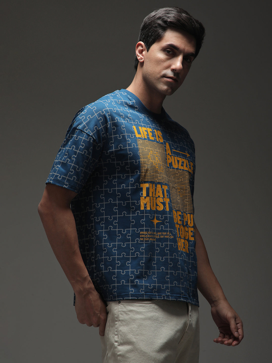 Mens Half Sleeve Drop Shoulder Printed Oversized Fit T-Shirts