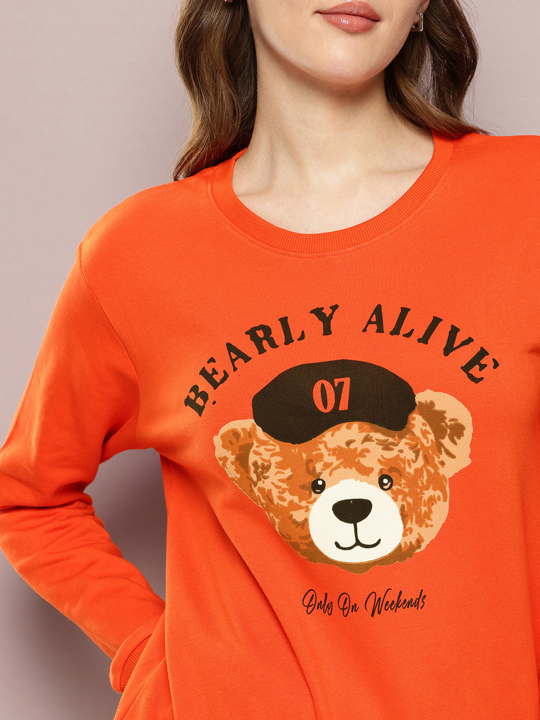 Womens Full Sleeve Round Neck Printed Relaxed Fit Tshirts