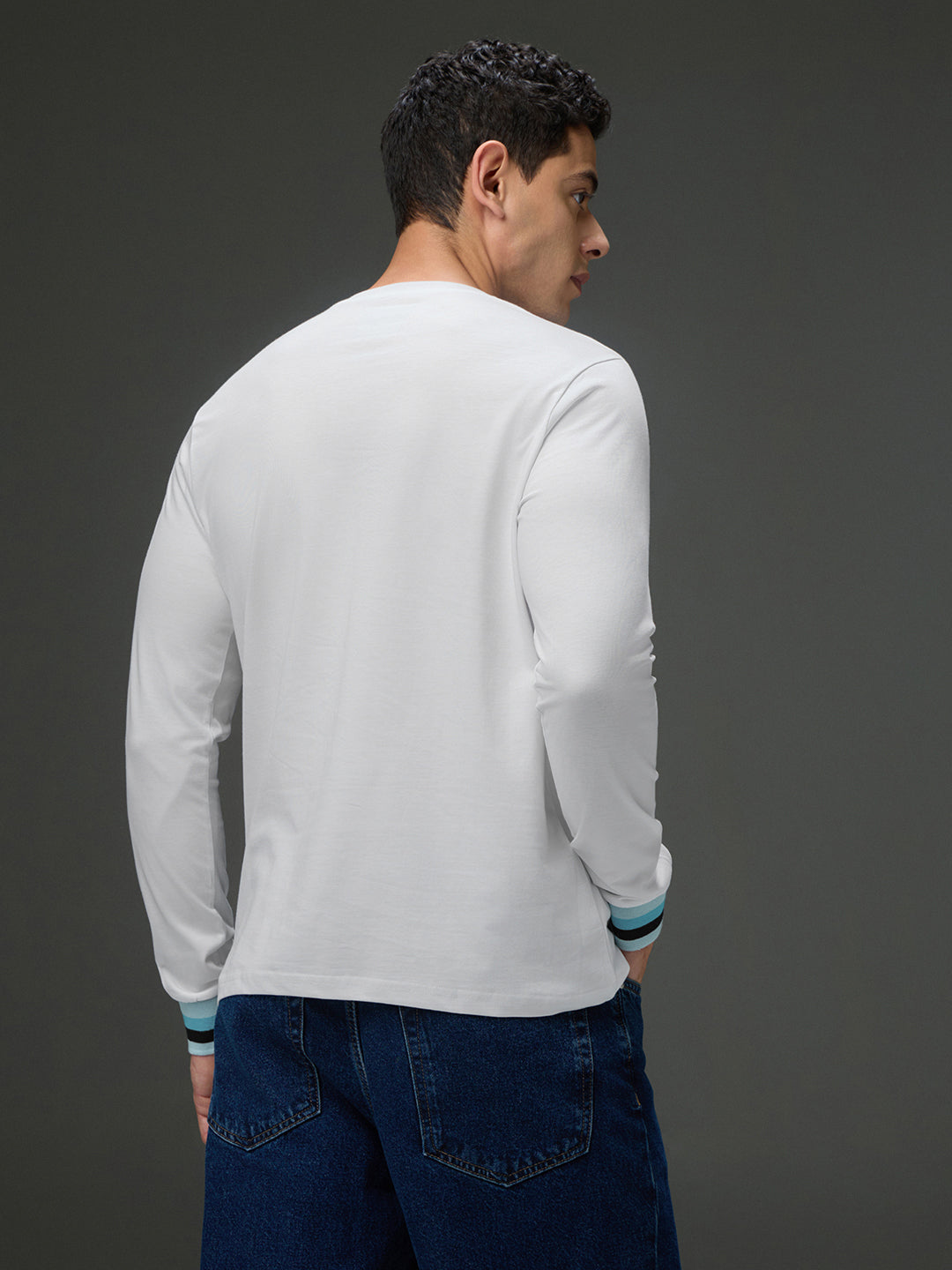 Mens Long Sleeve Round Neck Printed Regular Fit Tshirt