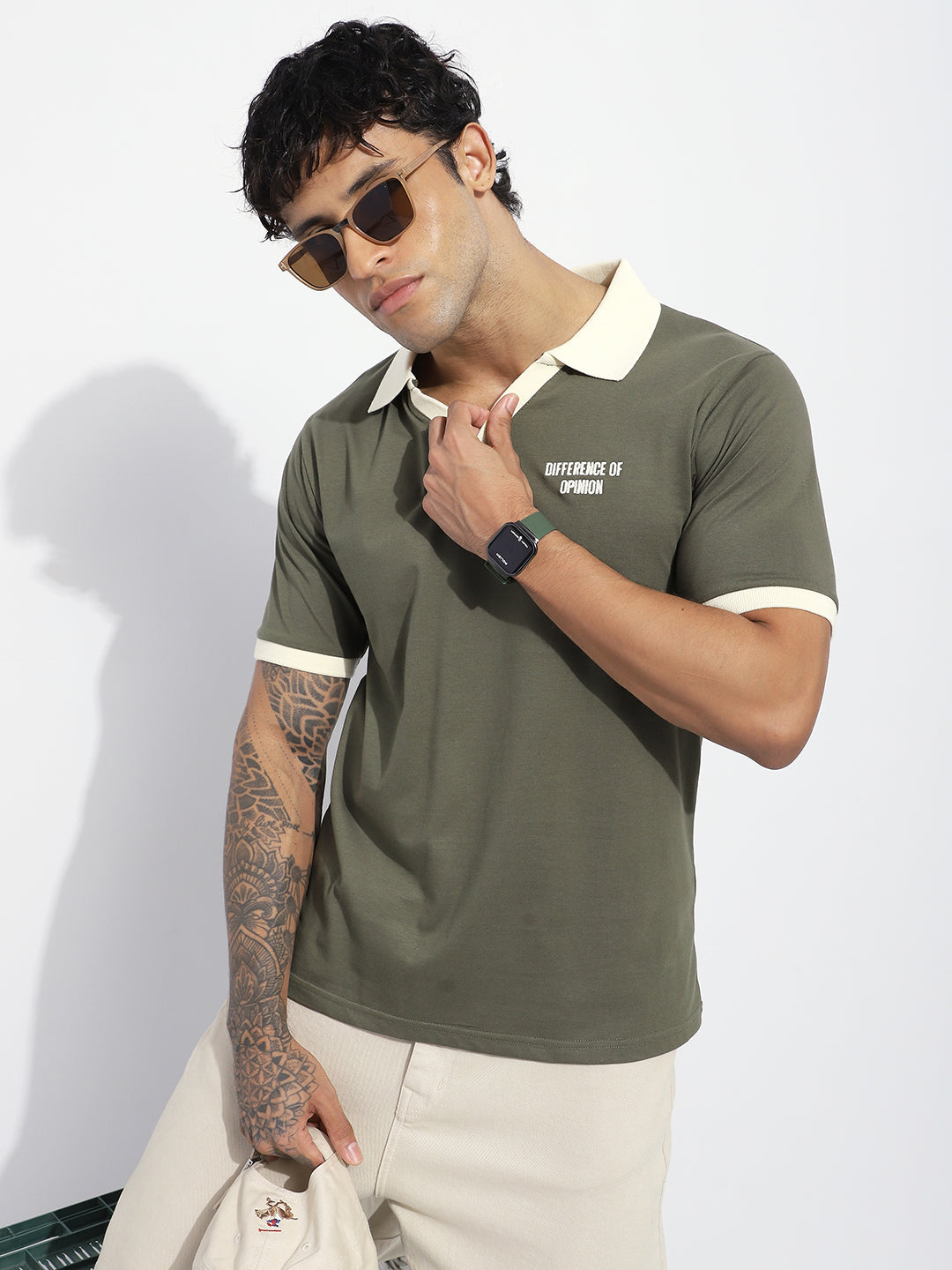 Mens Half Sleeve V-Neck Back Embroidered Relaxed Fit Tshirts