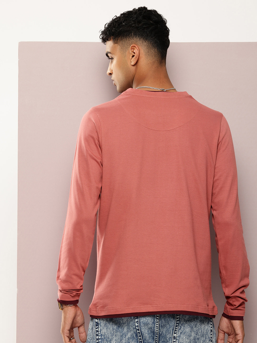 Mens Full Sleeve V-Neck Solid Regular Fit Tshirts