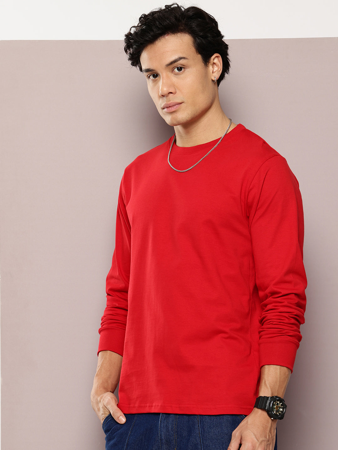 Mens Full Sleeve Round Neck Solid Regular Fit Tshirts