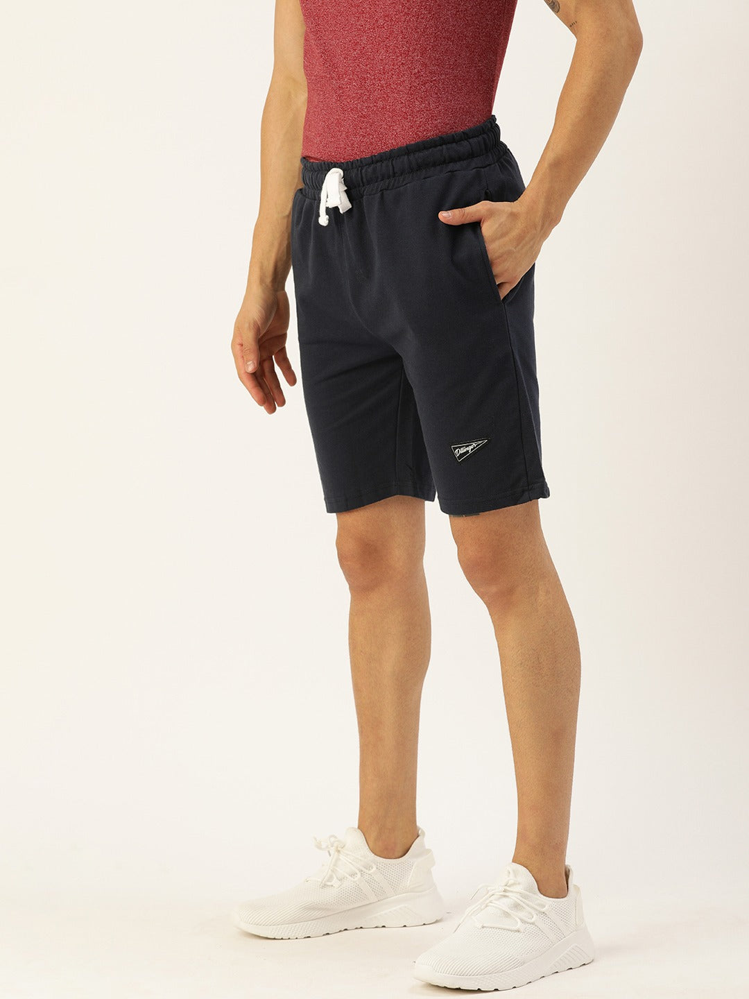 Men Navy Blue Solid Mid-Rise Regular Shorts