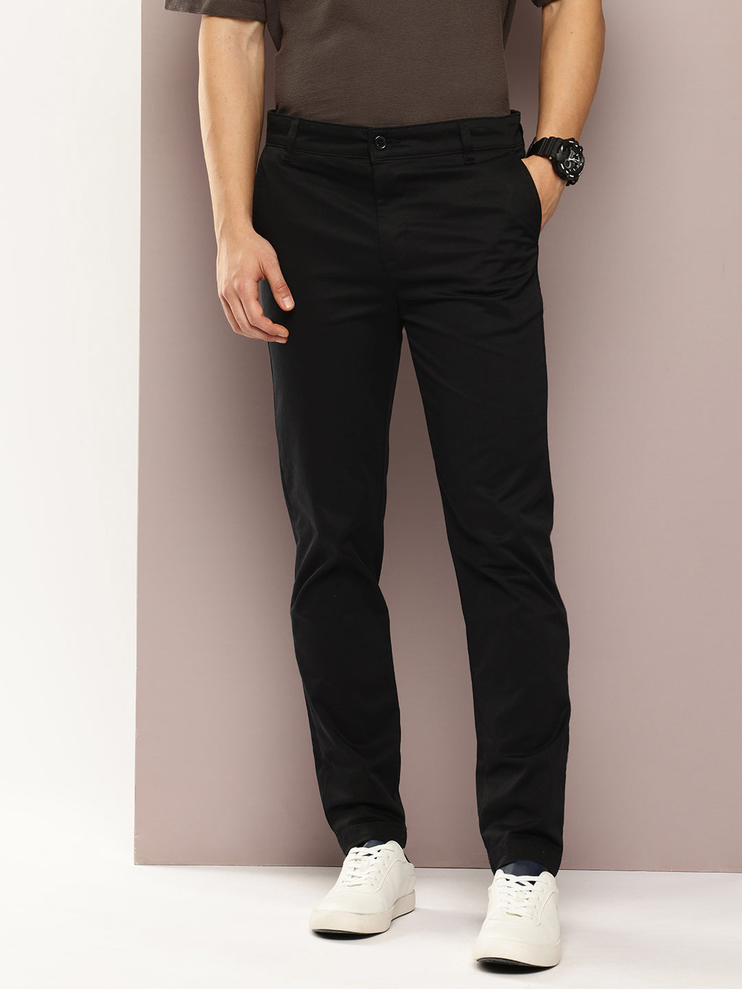 Men Slim Fit Solid Chinos Casual Trousers