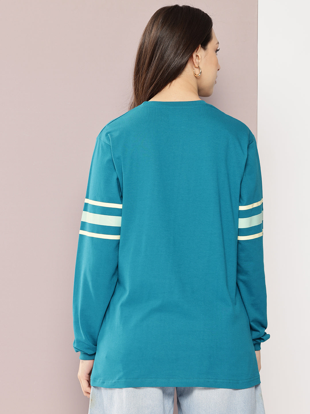 Womens Full Sleeve Round Neck Printed Oversized Fit Tshirts