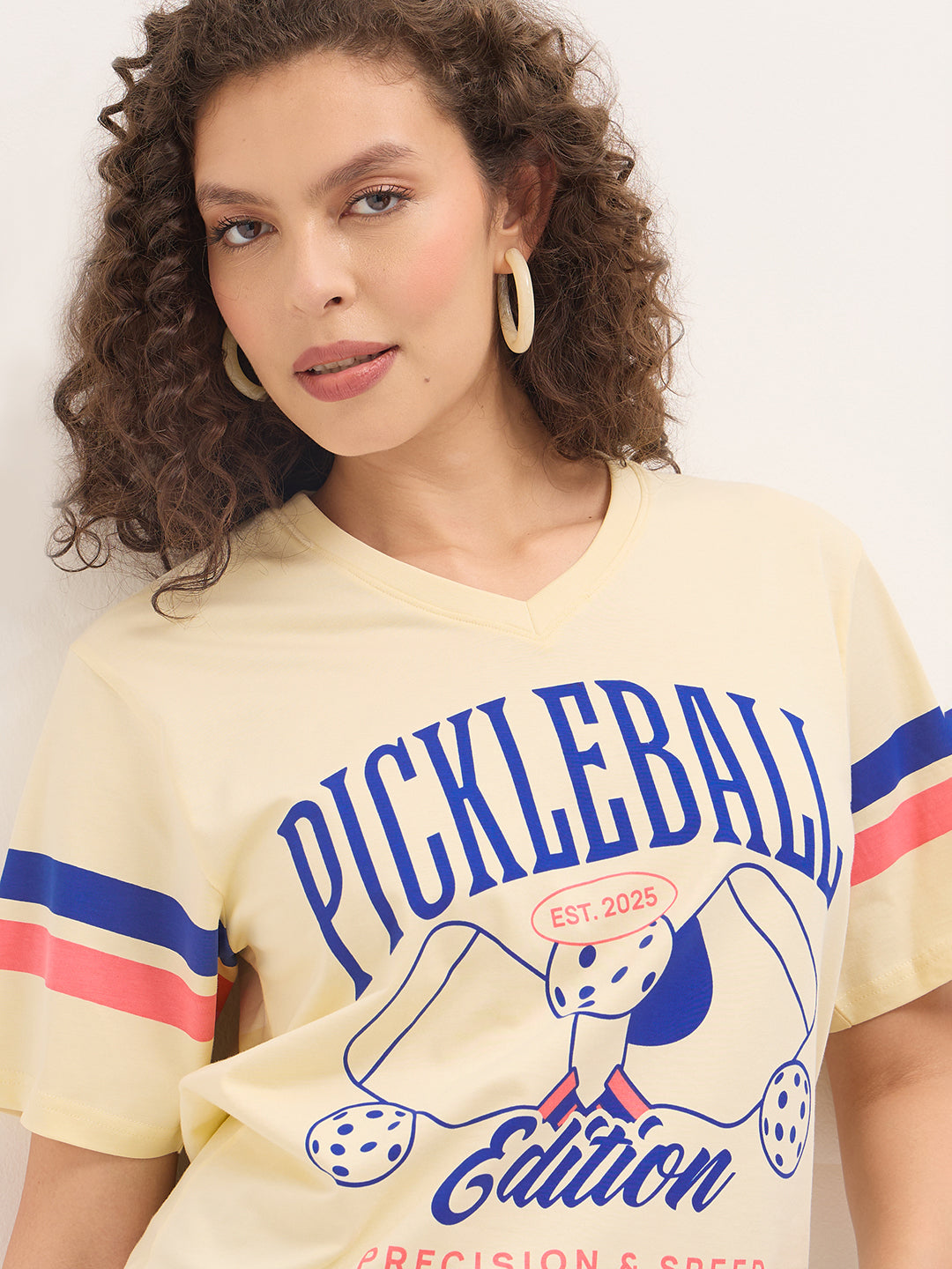 Womens Half Sleeve V-Neck Printed Oversized Fit Tshirts