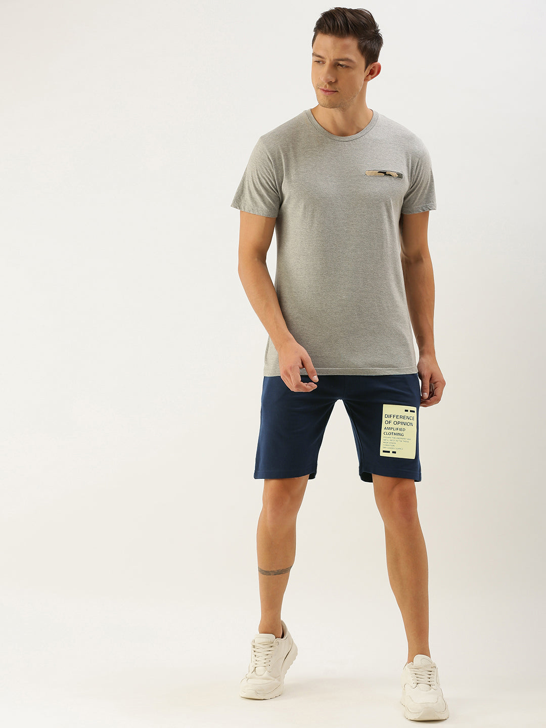 Men Navy Blue Typography Printed Mid-Rise Regular Shorts