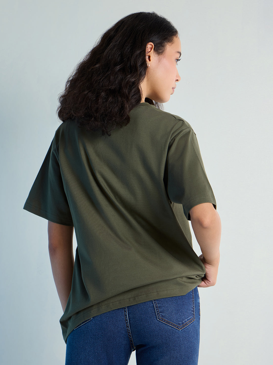 Womens Stud Detailed Oversized Round Neck Tshirt 