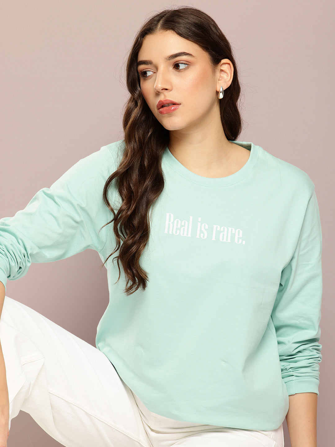 Womens Full Sleeve Round Neck Printed Oversized Fit Tshirts