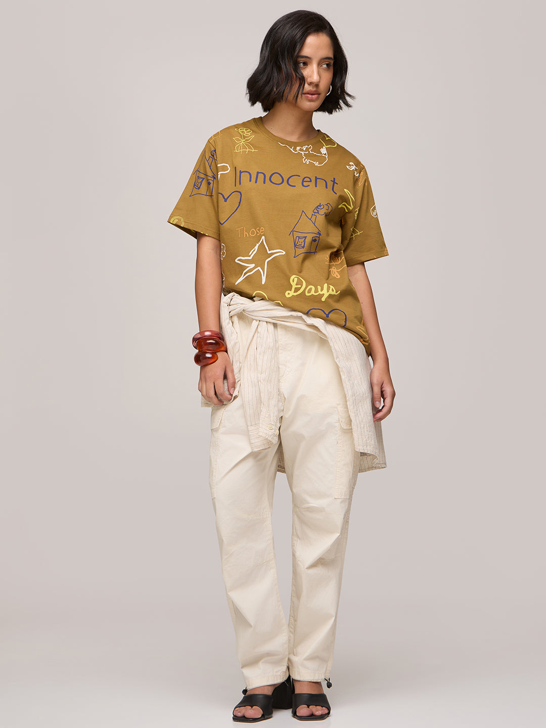 Womens Printed Oversized Fit Cotton T-Shirt