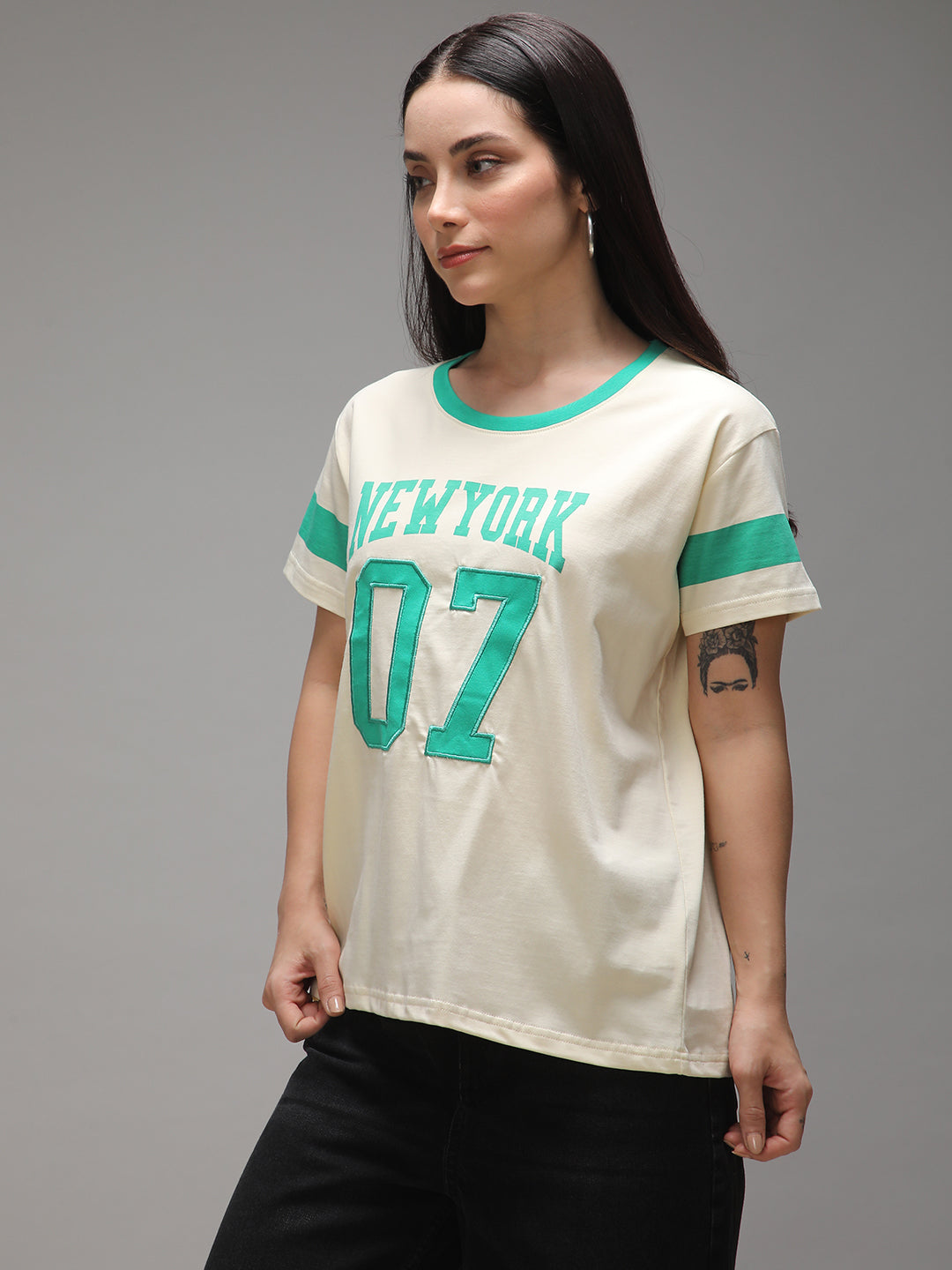Womens Half Sleeve Round Neck Printed Boxy Fit Tshirts