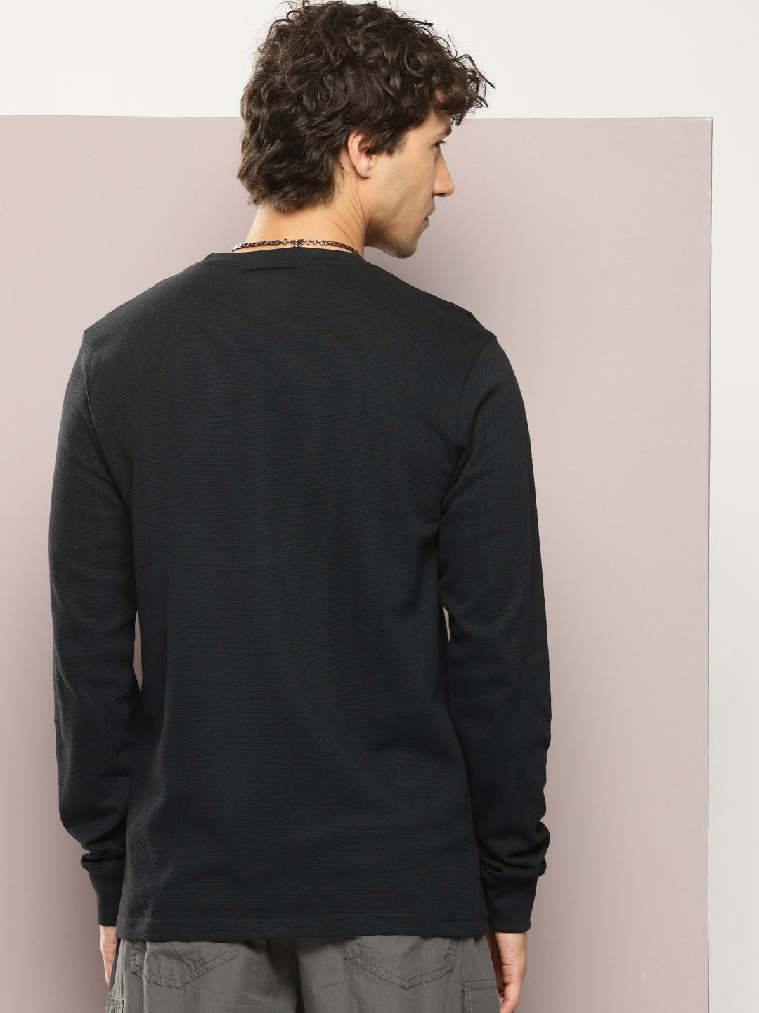 Mens Full Sleeve Round Neck Solid Regular Fit Tshirts
