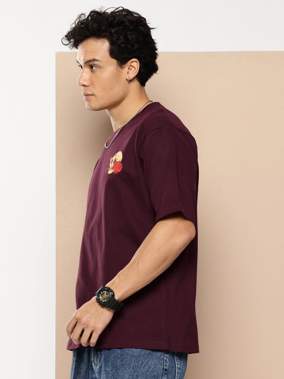 Mens Half Sleeve Round Neck Back Printed Oversized Fit Tshirts