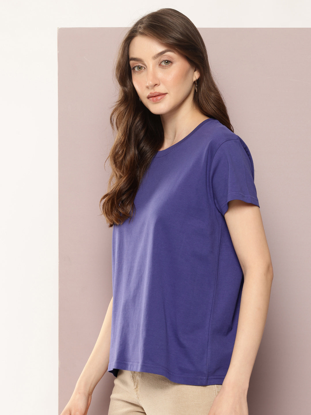 Womens Half Sleeve Round Neck Solid Boxy Fit Tshirts