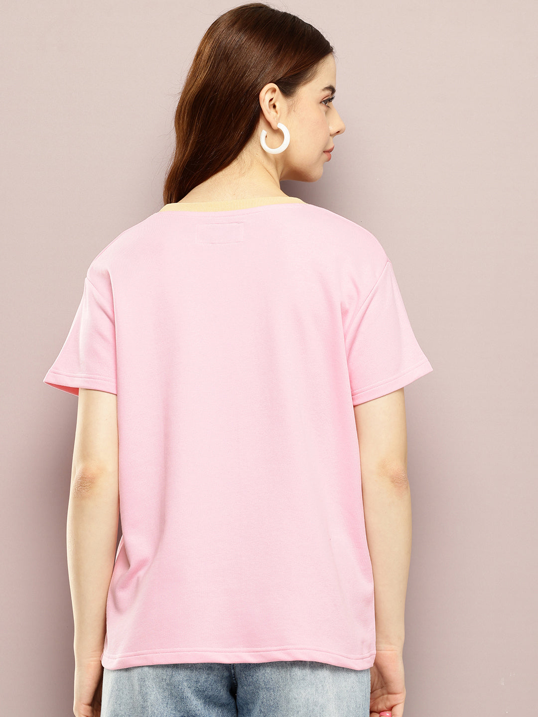 Womens Half Sleeve V-Neck Solid Boxy Fit Tshirts