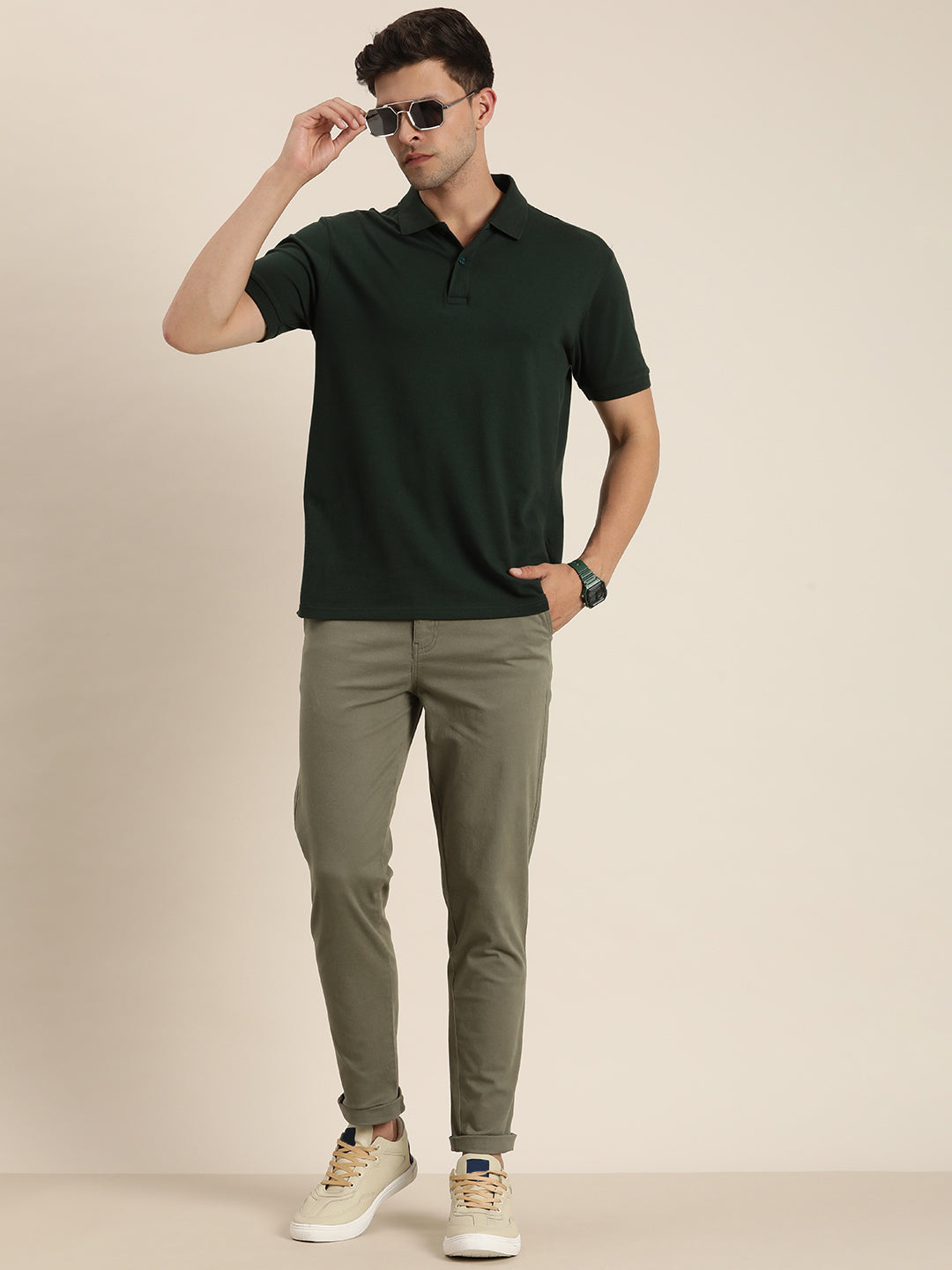 Men Solid Ankle-Length Chinos Trousers