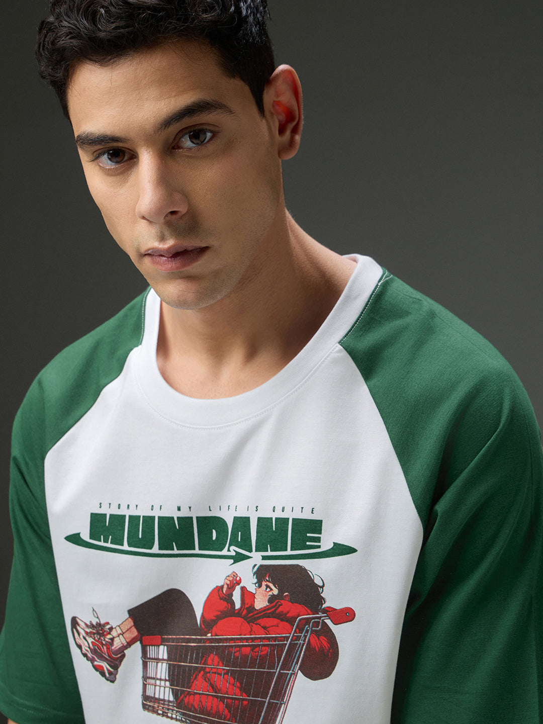 Mens Round Neck Raglan Sleeve Printed Oversized Fit Tshirt