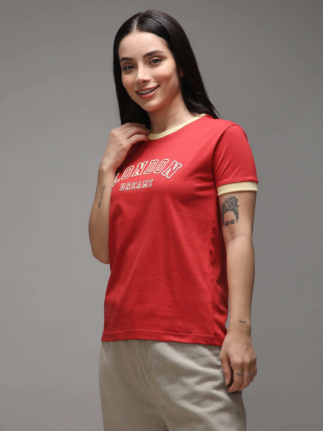 Womens Half Sleeve Round Neck Printed Regular Fit Tshirts