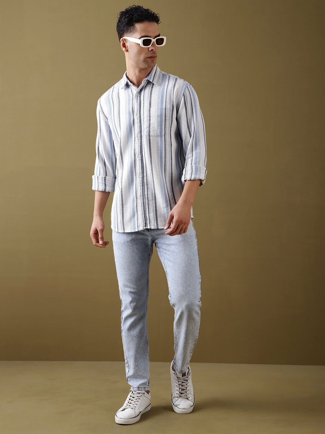 Mens Striped Full Sleeve Shirt With Pocket