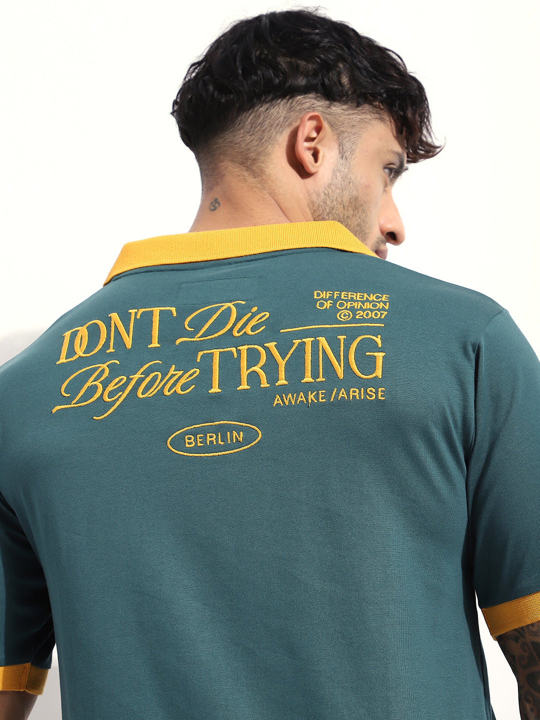 Mens Half Sleeve Polo Neck Back Embroidered Relaxed Fit Tshirts
