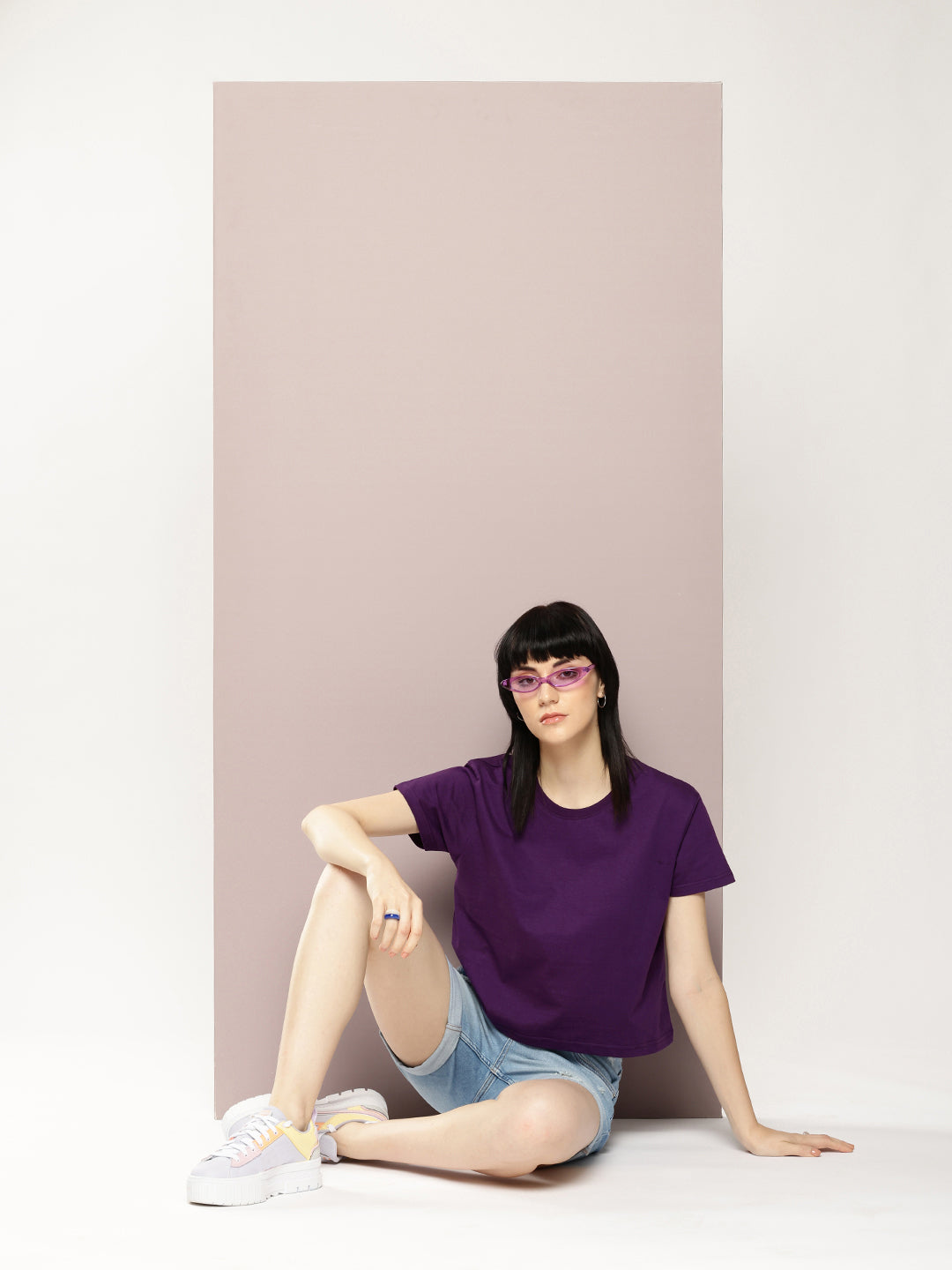 Womens Half Sleeve Round Neck Solid Boxy Fit Tshirts