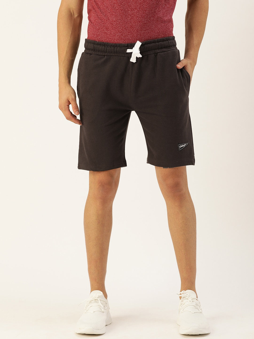 Men Grey Solid Mid-Rise Regular Shorts