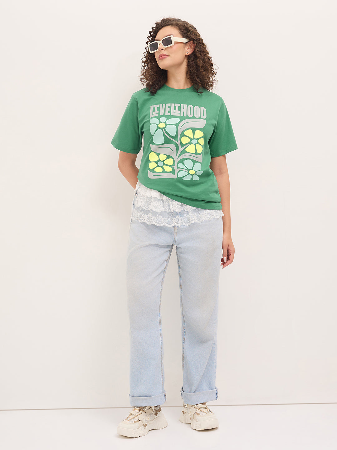 Womens Half Sleeve Round Neck Printed Oversized Fit Tshirts