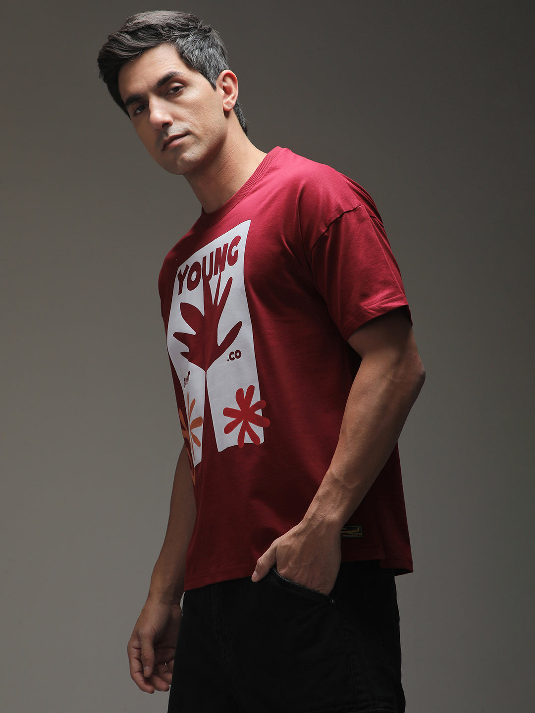 Mens Half Sleeve Drop Shoulder Printed Oversized Fit T-Shirts