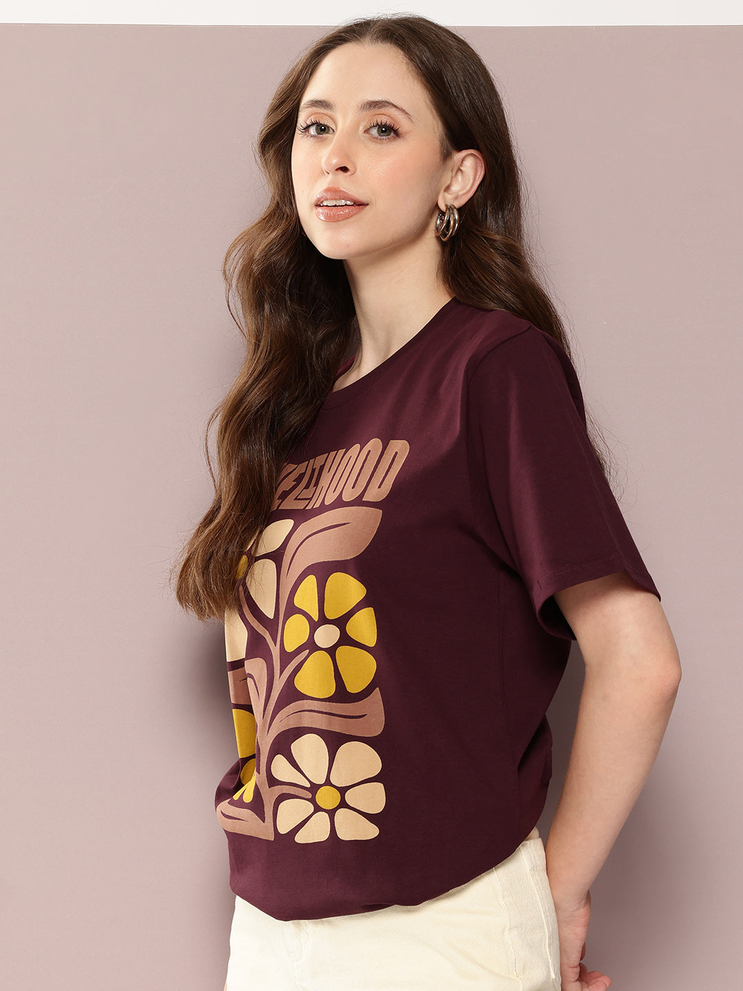 Womens Half Sleeve Round Neck Printed Oversized Fit Tshirts