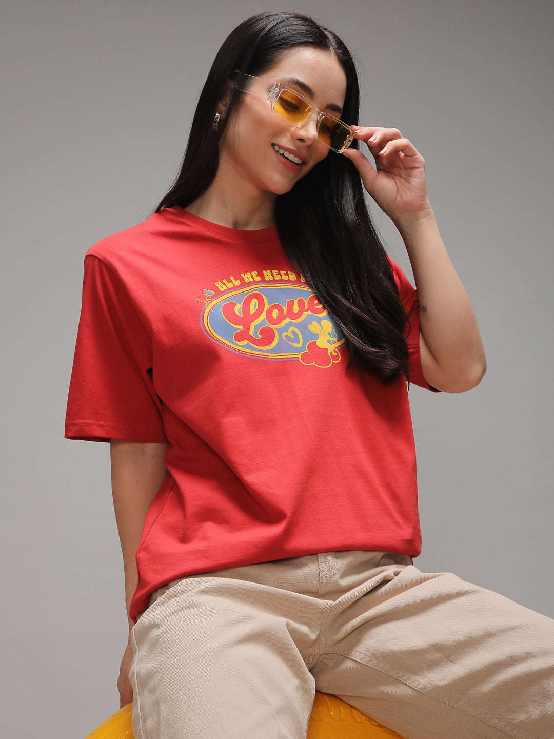 Womens Half Sleeve Round Neck Printed Oversized Fit Tshirts