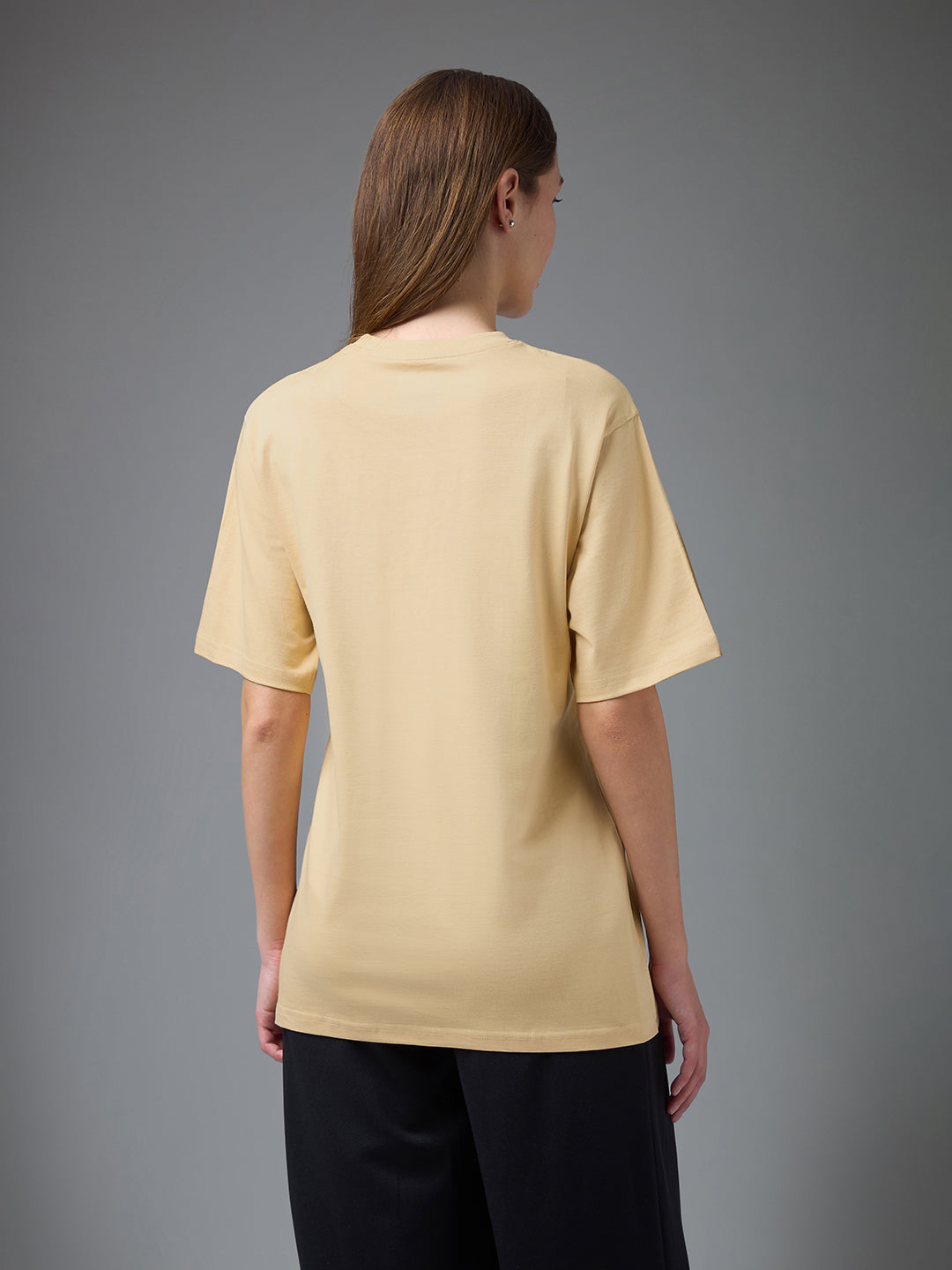 Womens Printed Round Neck Oversized Fit Tshirt