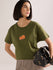 Womens Embroidery Boxy Regular Fit French Terry Cotton Tshirt