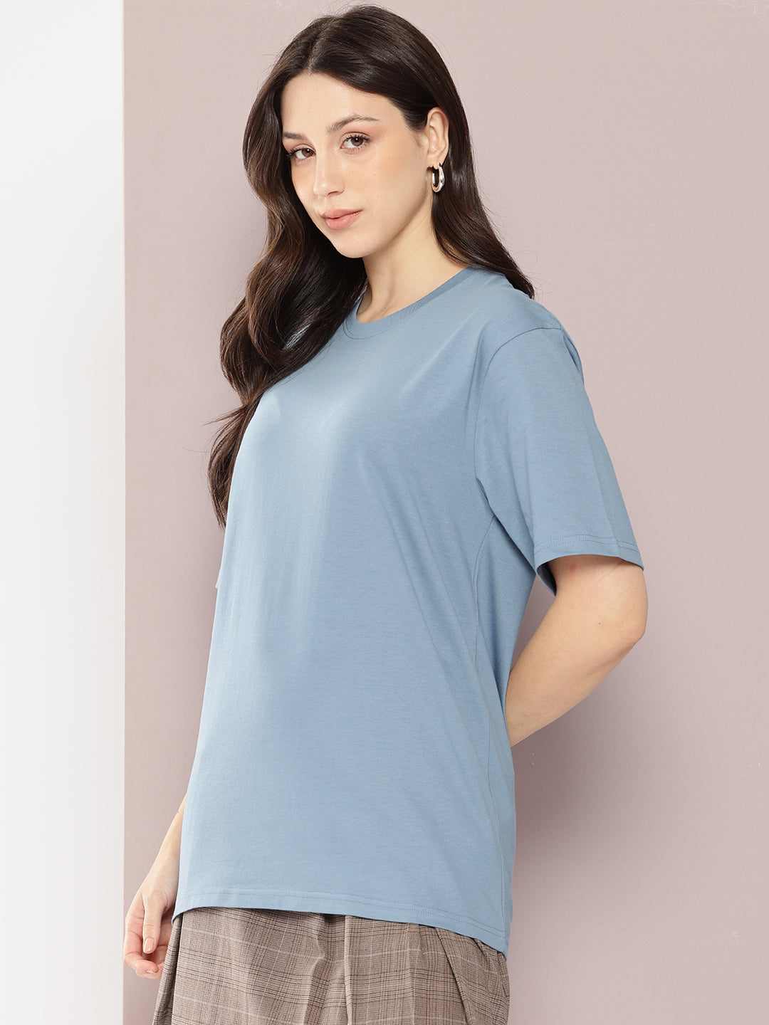 Womens Half Sleeve Round Neck Solid Oversized Fit Tshirts