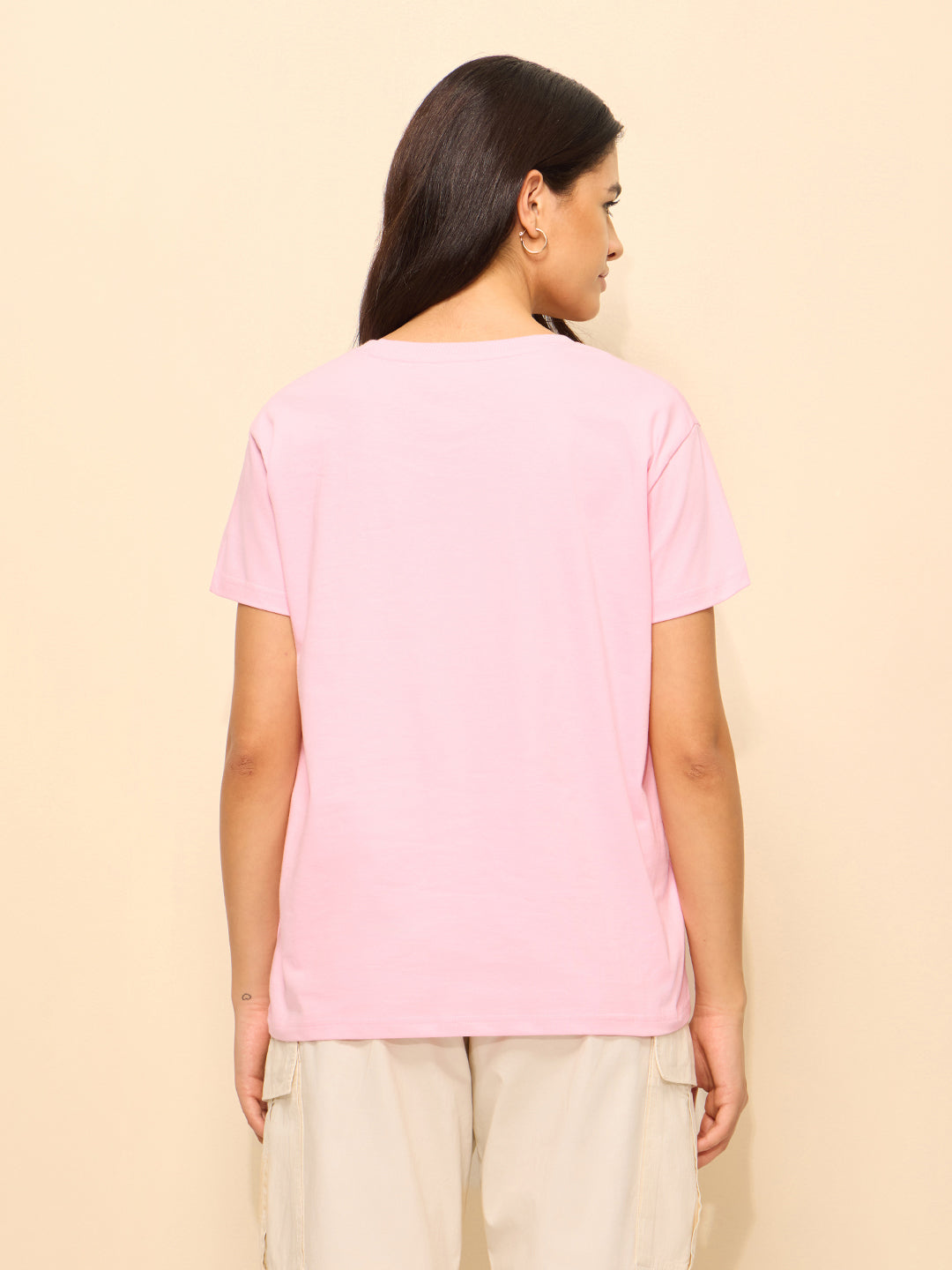 Womens Printed Boxy Regular Fit Cotton T-Shirt