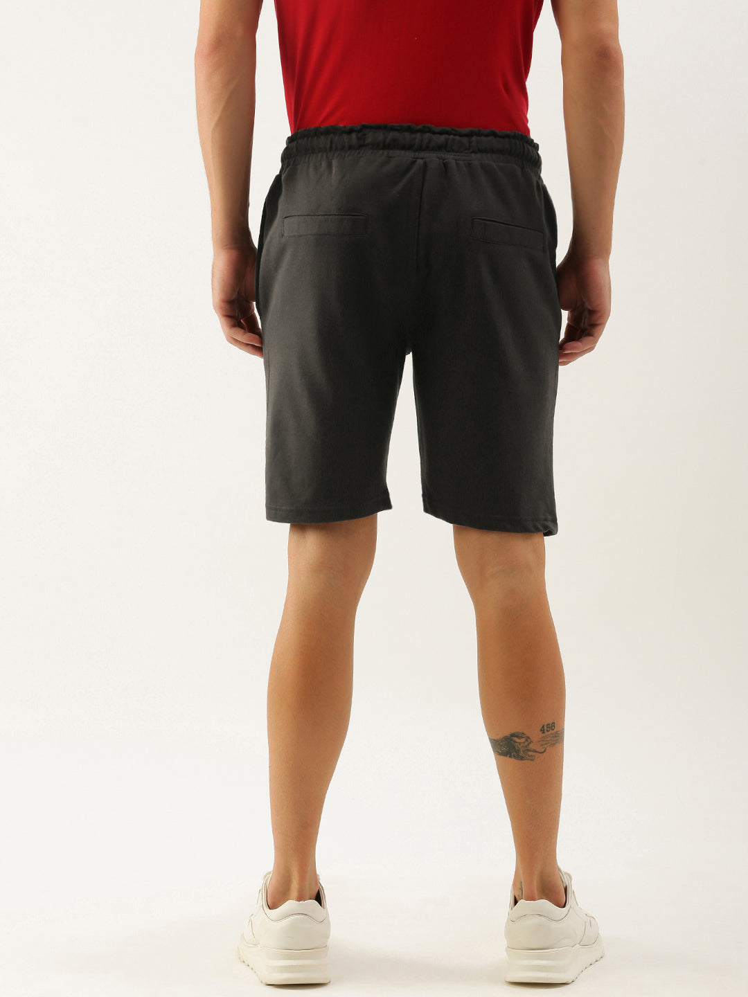 Men Charcoal Grey Typography Printed Mid-Rise Regular Shorts