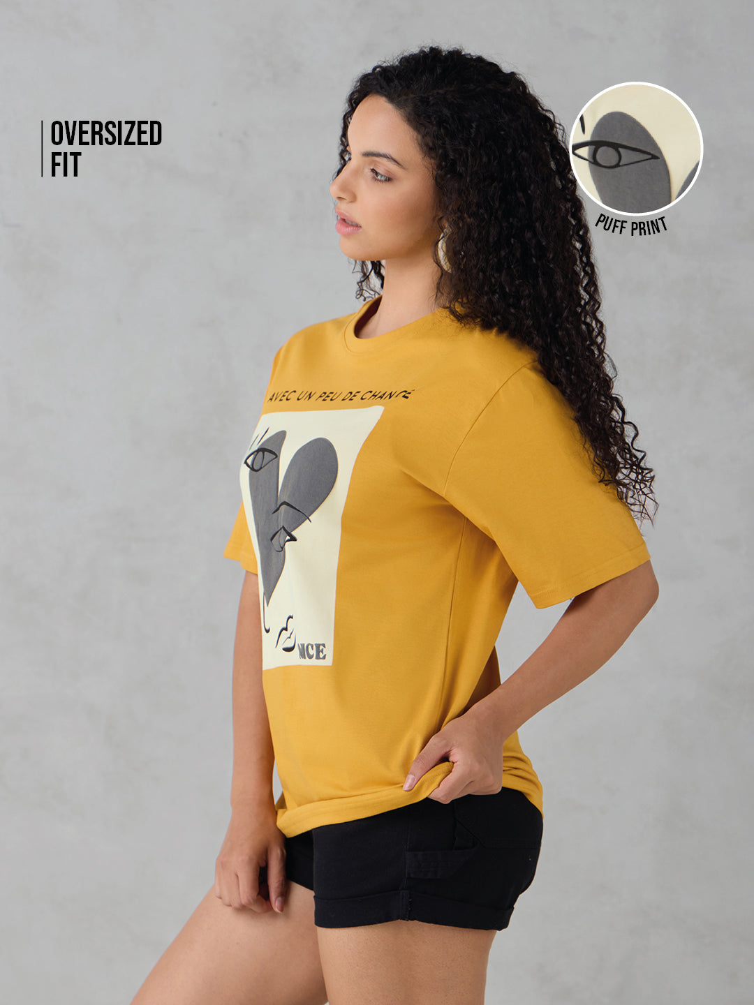 Womens Half Sleeve Puff Printed Oversized Fit Tshirt