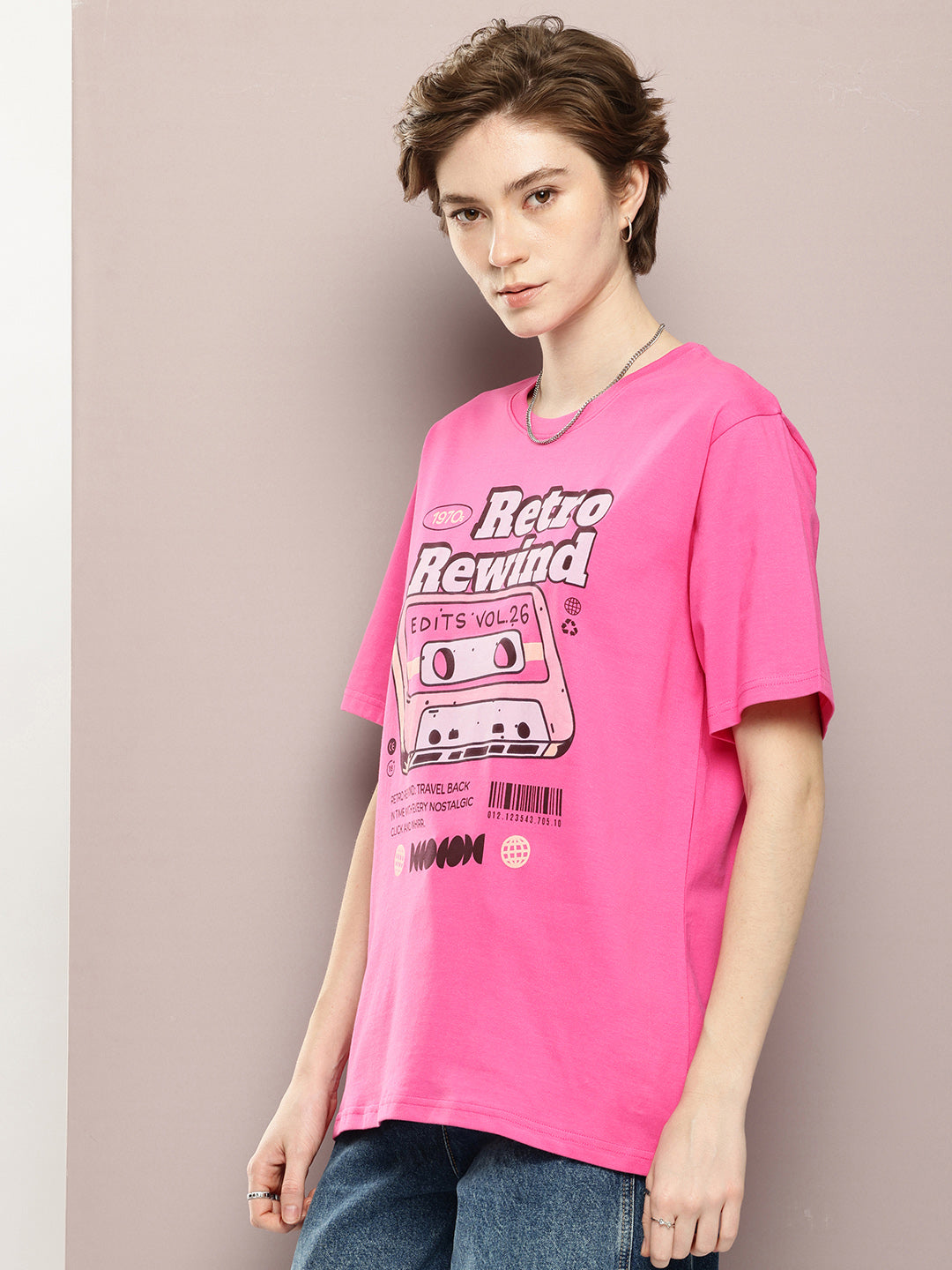 Womens Half Sleeve Round Neck Printed Oversized Fit Tshirts