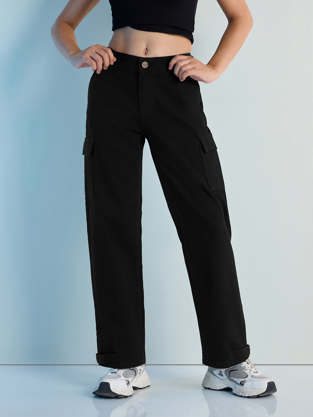 Womens Straight Fit Cargo Denim Jeans Pant