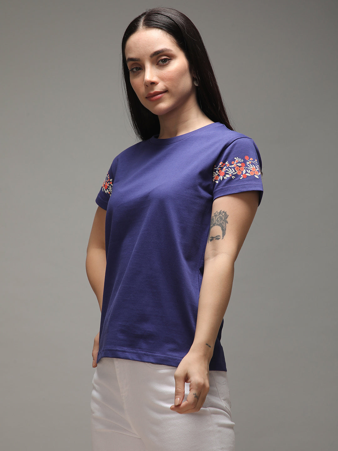 Womens Half Sleeve Round Neck Embroidery Regular Fit Tshirts