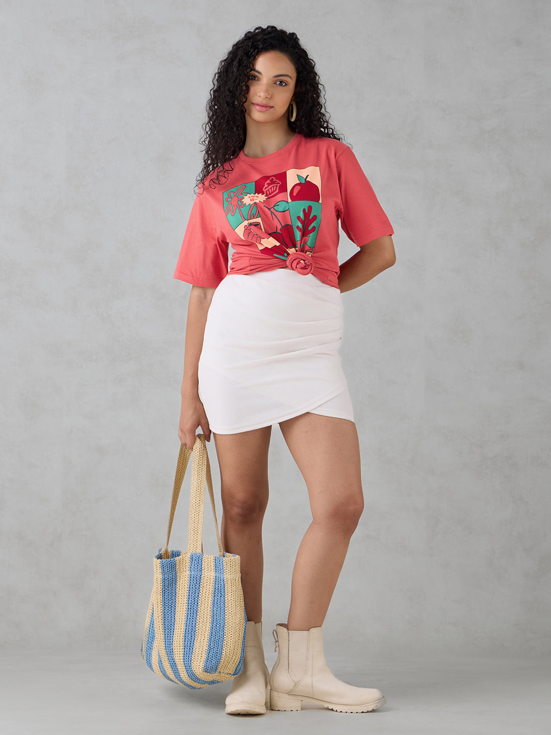 Womens Half Sleeve Printed Oversized Fit Tshirt