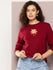 Womens Full Sleeve Round Neck Embroidered Oversized Fit Tshirts