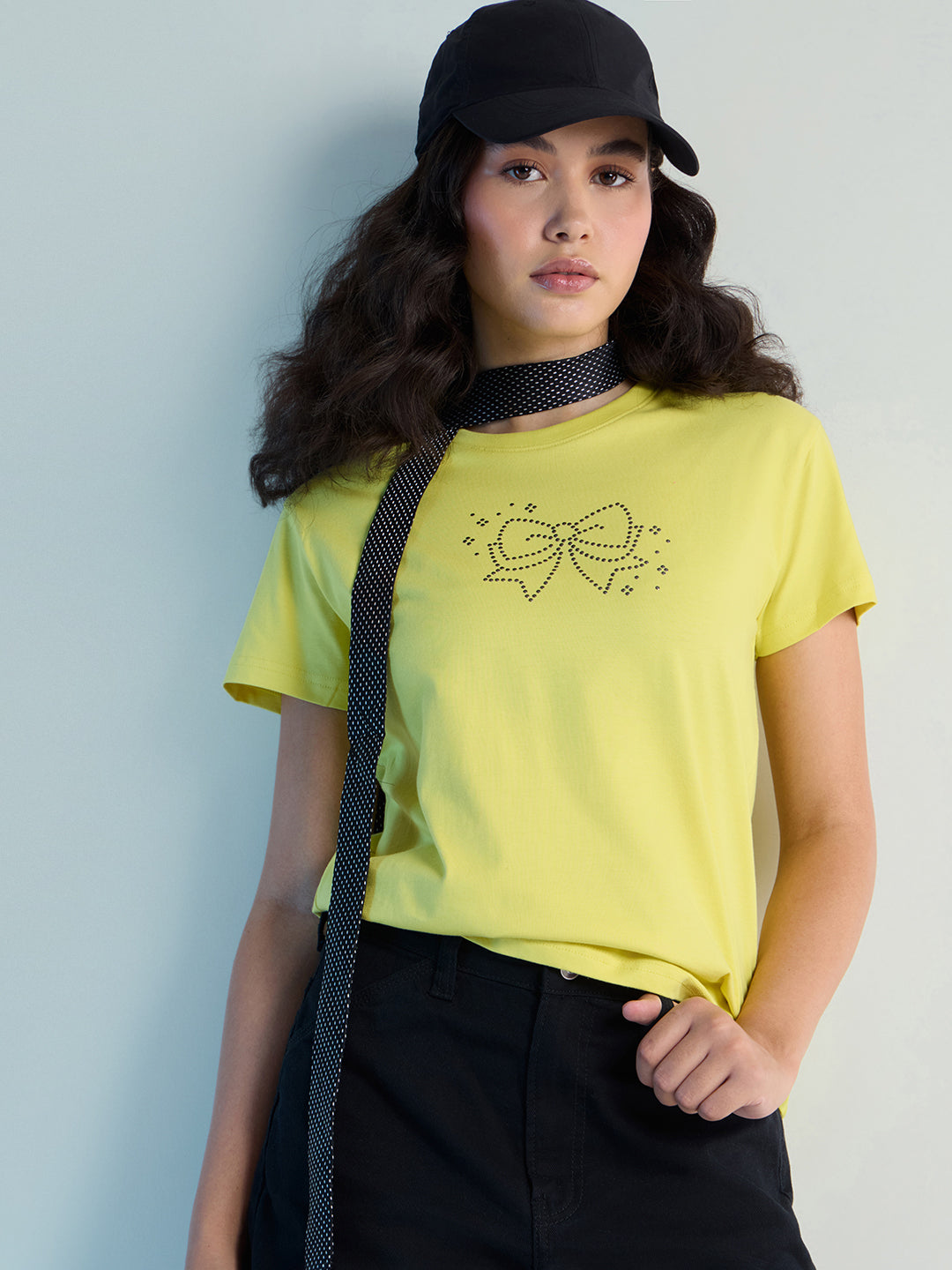Womens Stud Detailed Regular Fit Round Neck Tshirt 