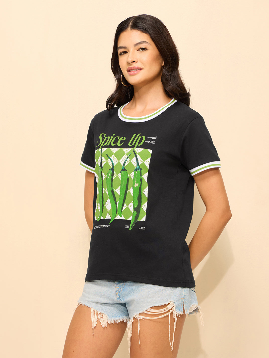 Womens Printed Regular Fit Cotton T-Shirt