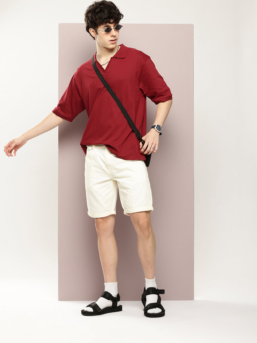Mens Half Sleeve Polo Neck Solid Oversized Fit Tshirts