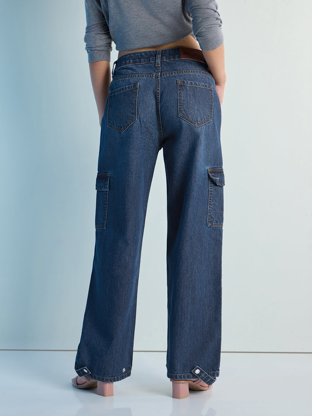 Womens Straight Fit Cargo Denim Jeans Pant