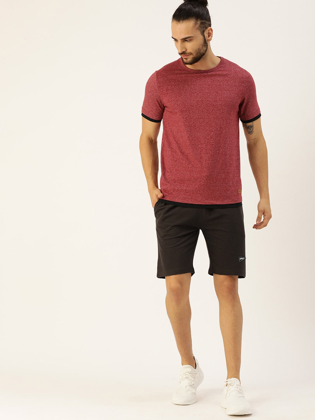 Men Grey Solid Mid-Rise Regular Shorts